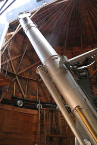 The Clark Telescope, where Pluto was almost discovered. This telescope was built in 1896, and has many jury-rigged attachments - for example, the lens cover to the 2nd telescope (the one attached that only goes about 1/2 way "up") was the preivous director's wife's pie pan. She was so cranky about how he used her pan that she didn't bake him a pie for over a year, so the story goes.